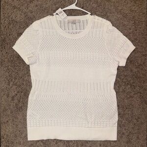 LOFT Women's Textured White Short Sleeve Top